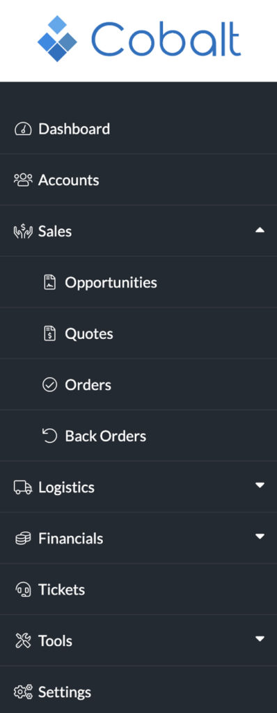 Cobalt Sidebar Menu (expanded)